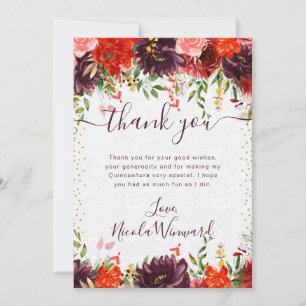 Orange und braune herbstliche Blumen Quinceanera Dankeskarte