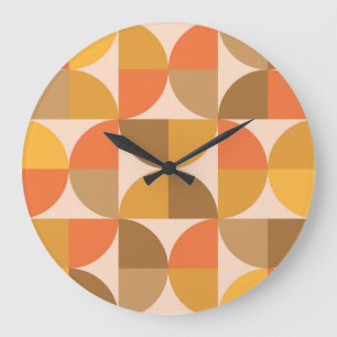 Orange und braune Mid Century Halbkreise  Große Wanduhr