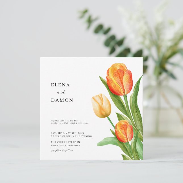 Orange und Cream Tulip Wedding Save The Date (Stehend Vorderseite)