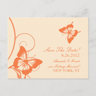 Orange und Creme Butterfly Save the Date Ankündigungspostkarte
