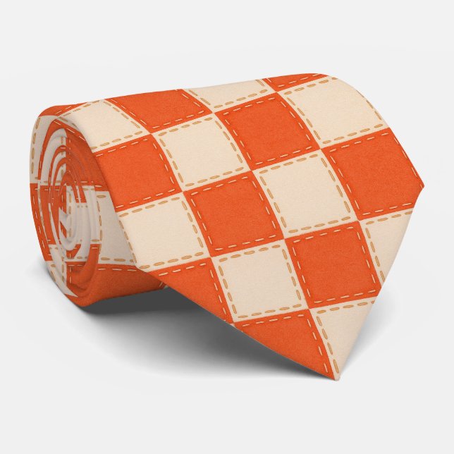Orange- und Creme-Karo Krawatte (Gerollt)