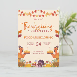Orange und Creme Minimalistischer Thanksgiving-Din Einladung