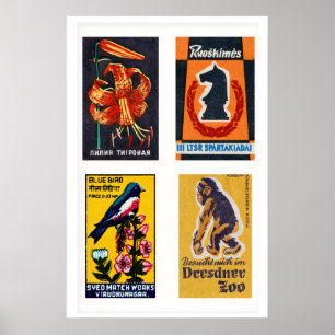 Orange- und Dunkelblau-Streichholzschachtel-Etiket Poster