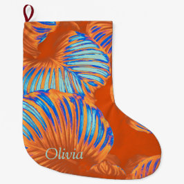 Orange- und Electric Blue Tropical Blätter Großer Weihnachtsstrumpf