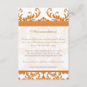 Orange und Elfenbein Damast Hochzeitseinsatzkarte Begleitkarte