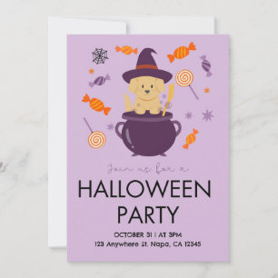 Orange- und Flieder-Hunde-Halloween-Party-Einladun Einladung