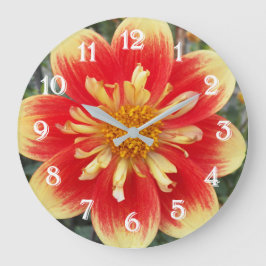 Orange und Gelb Collarette Dahlia Floral Große Wanduhr