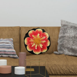 Orange und Gelb Collarette Dahlia Floral Rundes Kissen