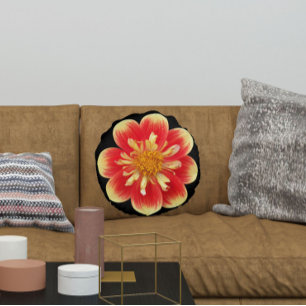 Orange und Gelb Collarette Dahlia Floral Rundes Kissen
