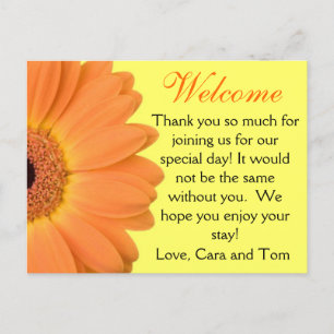 Orange und Gelb Gerber Daisy Wedding Welcome Bag Postkarte