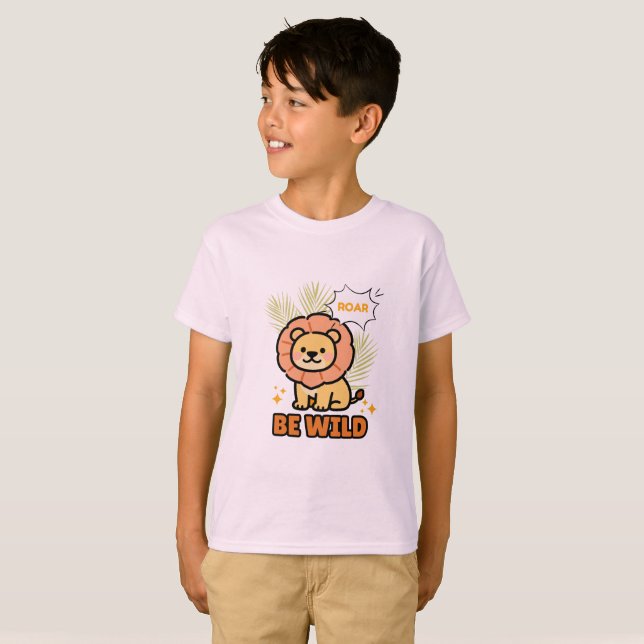 Orange und gelb illustrierter Löwe  T-Shirt (Vorne ganz)