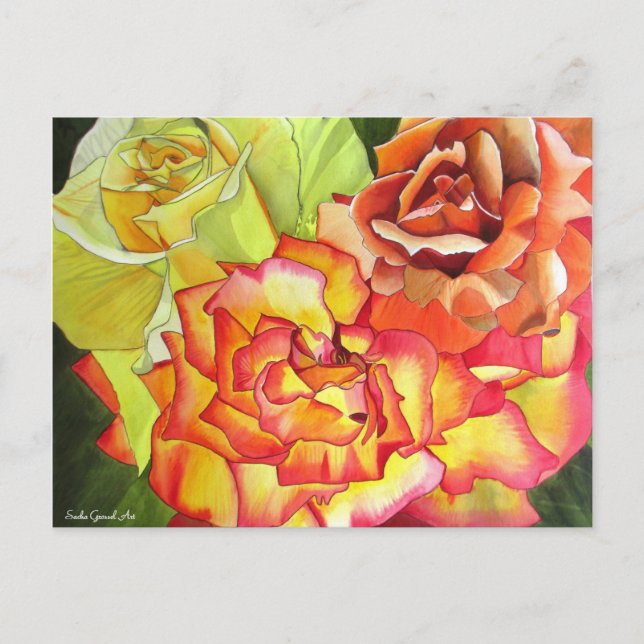Orange und Gelb Rosa Wasserfarbe Originale Kunst Postkarte (Vorderseite)