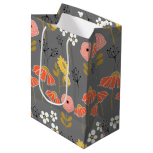 Orange- und gelbe Doodle-Blumen-Mittlere Geschenkt Mittlere Geschenktüte
