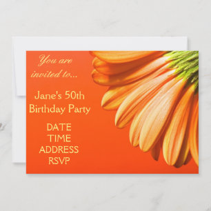 Orange und gelbe Gerbera Blume 50. Geburtstag Einladung