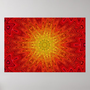 Orange und Gelbe Sonne/Star/Herz Mandala Poster