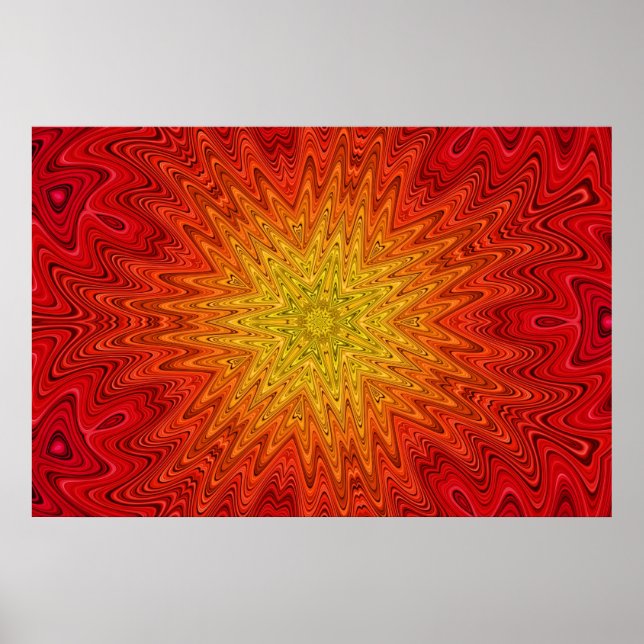 Orange und Gelbe Sonne/Star/Herz Mandala Poster (Vorne)