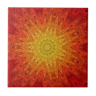 Orange und gelbe Sun-/Stern-/Herz-Mandala Fliese