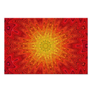 Orange und gelbe Sun-/Stern-/Herz-Mandala Fotodruck