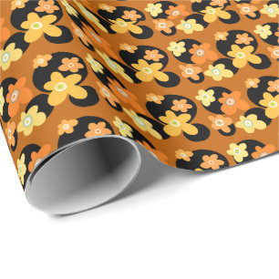 orange und gelbe Vintage-Blumen Geschenkpapier