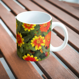 Orange und Gelbe Zinnias Tasse