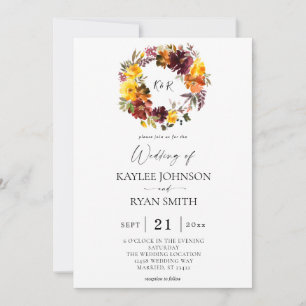 Orange- und gelbgoldene Herbstblumen-Hochzeitseinl Einladung