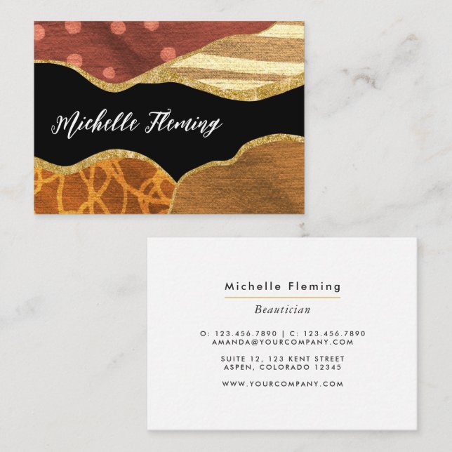 Orange und Gold Linen Fabric Business Card Visitenkarte (Vorne/Hinten)