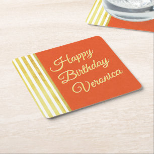 Orange und Gold personalisieren das Vintage Ersche Rechteckiger Pappuntersetzer