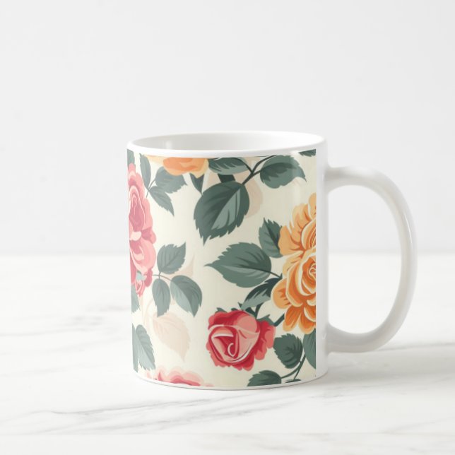 Orange und Gold Rose Floral Kaffeetasse (Rechts)