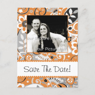 Orange und Grau Fall Floral Save the Date Ankündigungspostkarte