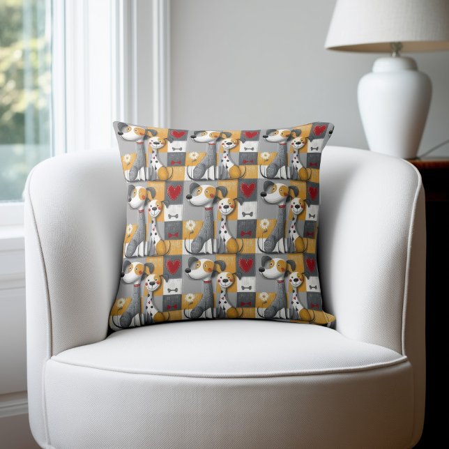 Orange und Grau Patchwork-Hundemuster Kissen (Von Creator hochgeladen)