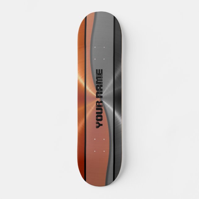Orange und Gray Shiny Edelstahlmetall Skateboard (Vorderseite)