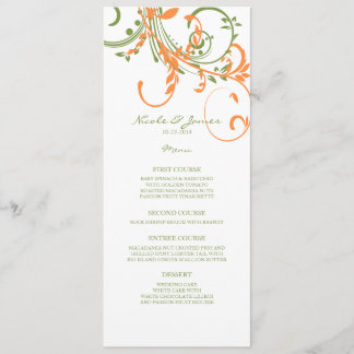 Orange und Green Double Floral Wedding Menu Menükarte