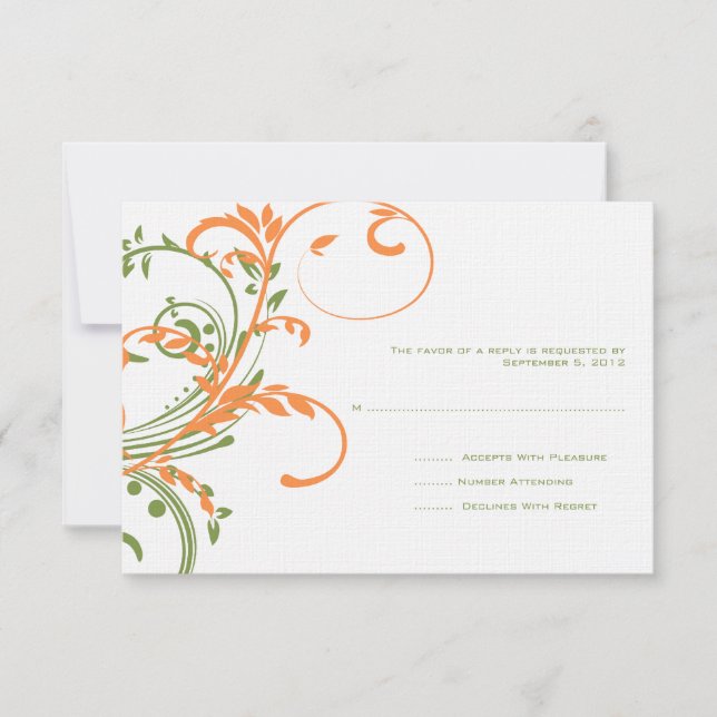 Orange und Green Double Floral Wedding RSVP (Vorderseite)