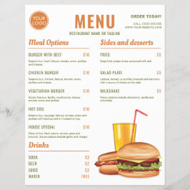 Orange und Green Hamburger Hotdog-Menüpreise Flyer