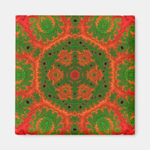 Orange und Green Kaleidoscope Square Magnet