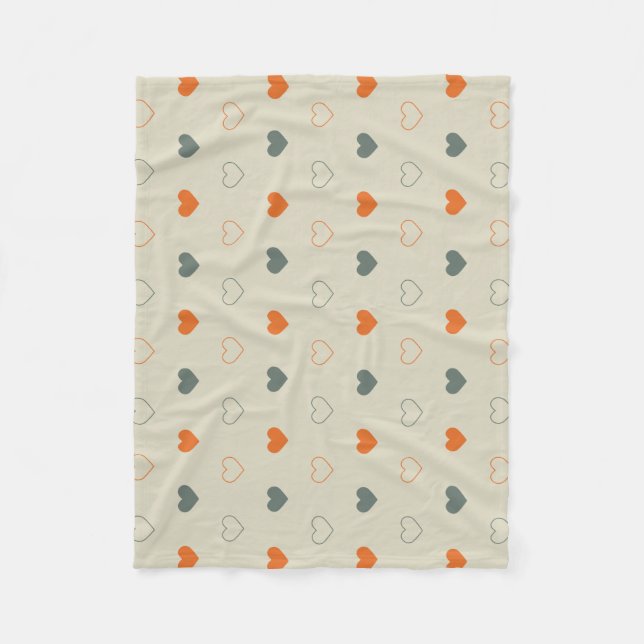 Orange- und Grün-Herz-Rastermuster Fleecedecke (Vorderseite)