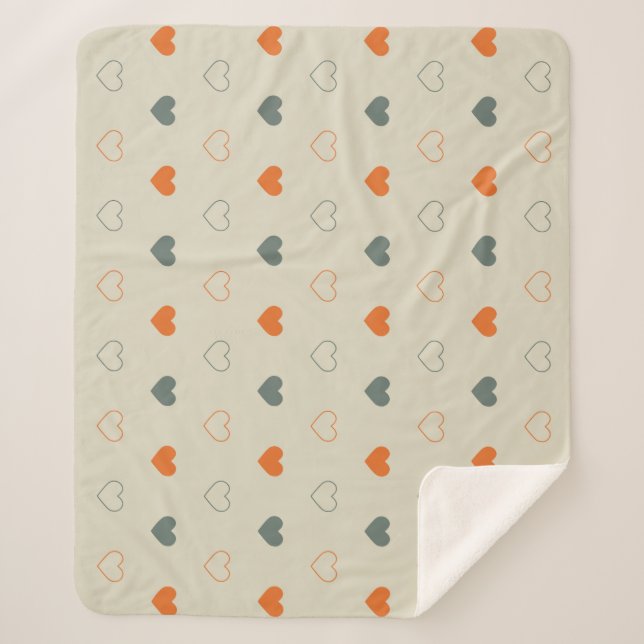 Orange- und Grün-Herz-Rastermuster Sherpadecke (Vorderseite)