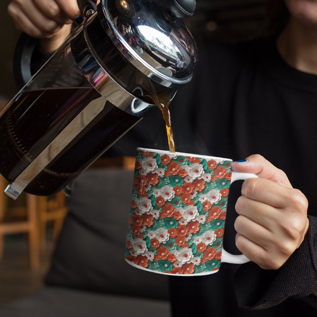 Orange und grüne 3D-Blume Kaffeetasse (Von Creator hochgeladen)
