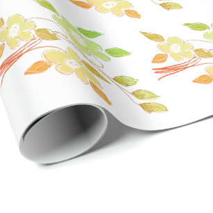 Orange und grüne Blumenmuster Geschenkpapier
