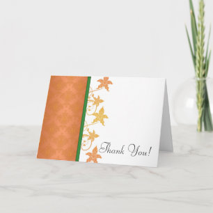 Orange und grüne florale Damast-Hochzeits-Dankeska Dankeskarte