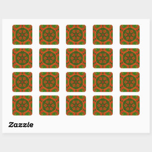 Orange und grüne Kaleidoskop-Aufkleber Quadratischer Aufkleber
