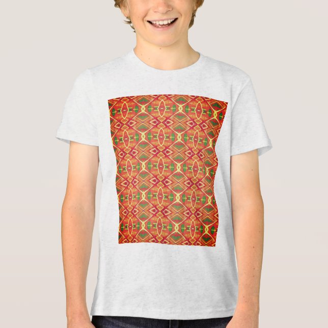Orange und grüne Muster Tri-Blend Shirt (Vorderseite)