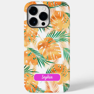 Orange und grüne tropische Blätter, Schriftname Case-Mate iPhone 14 Pro Max Hülle