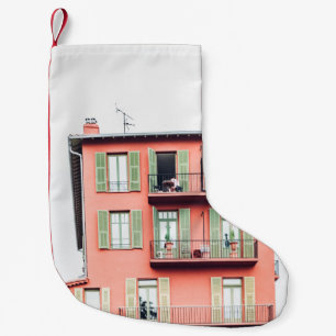 ORANGE UND GRÜNES 4-STÖCKIGES GEBÄUDE KLEINER WEIHNACHTSSTRUMPF