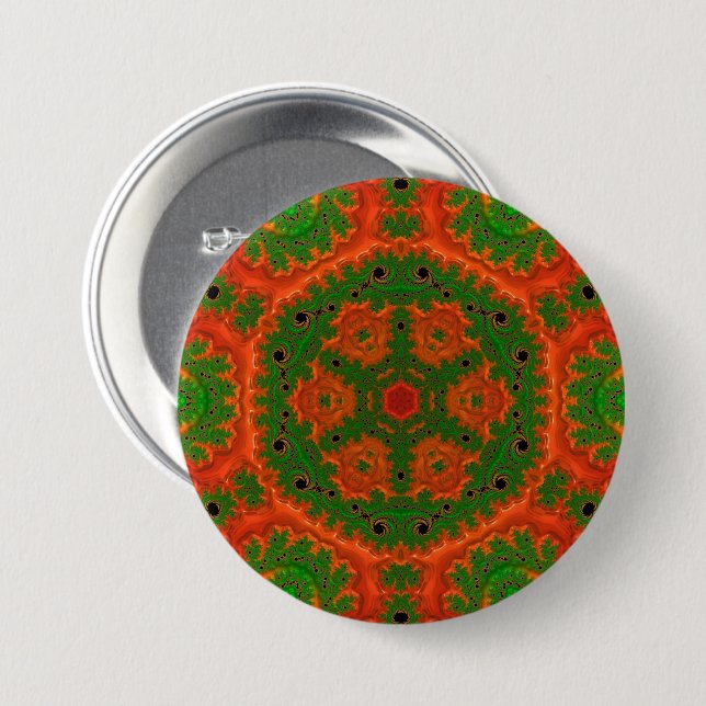 Orange und grünes Kaleidoskop-Abzeichen Button (Vorne & Hinten)