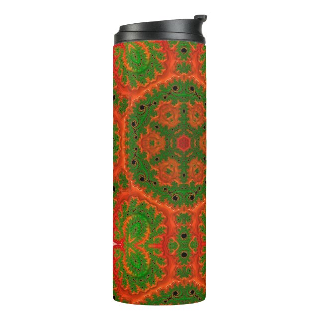 Orange und grünes Kaleidoskop Thermosbecher (Nach links gedreht)