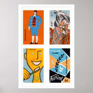 Orange und Hellblau Streichholzschachtel Etiketten Poster