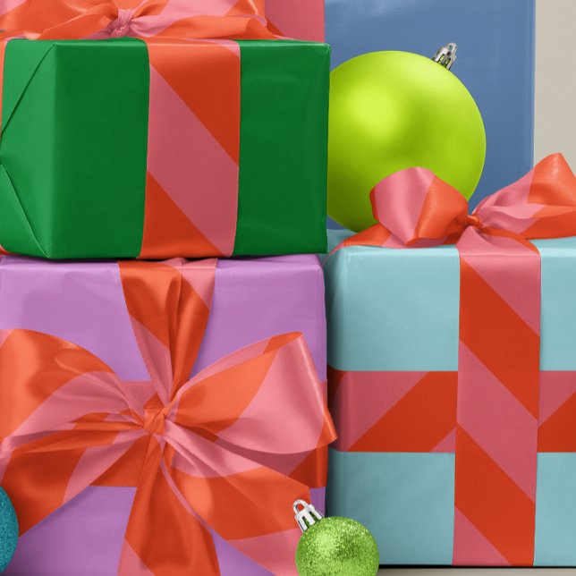 Orange und Korallenrosa breiter Streifen Ripsband (coral and pink wide angle striped ribbon for gift wrapping and crafts)