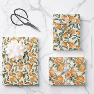 Orange und Leaf - Nahtloses Muster Geschenkpapier Set