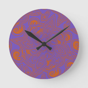 Orange und lila persisches Sternmandala-Muster Runde Wanduhr
